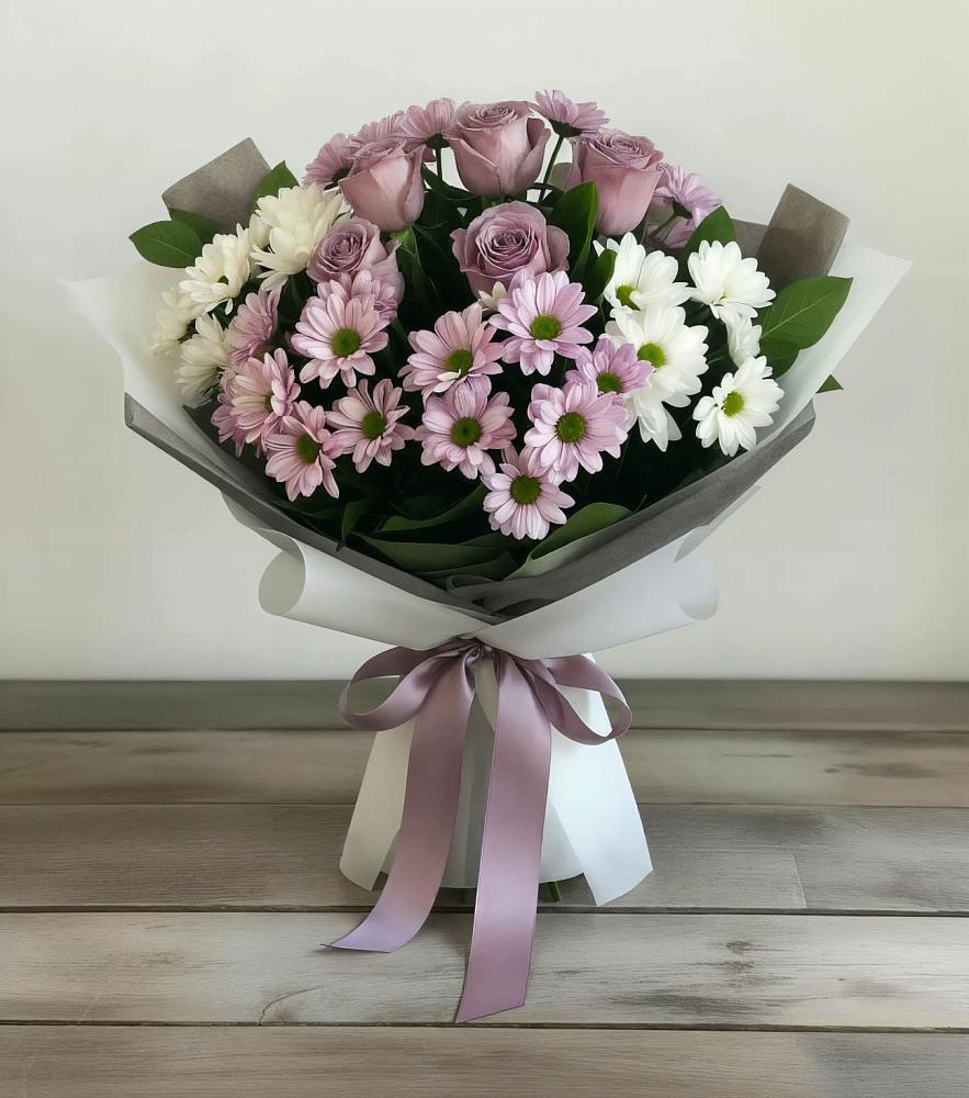 Букет цветов из: Хризантемы и Розы в Палане