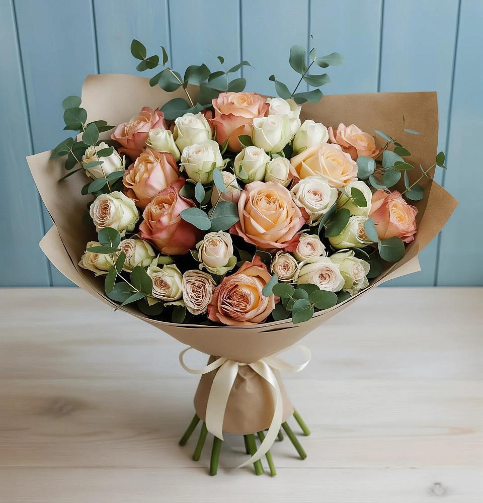 Букет цветов из: Альстромерии и Розы в Палане