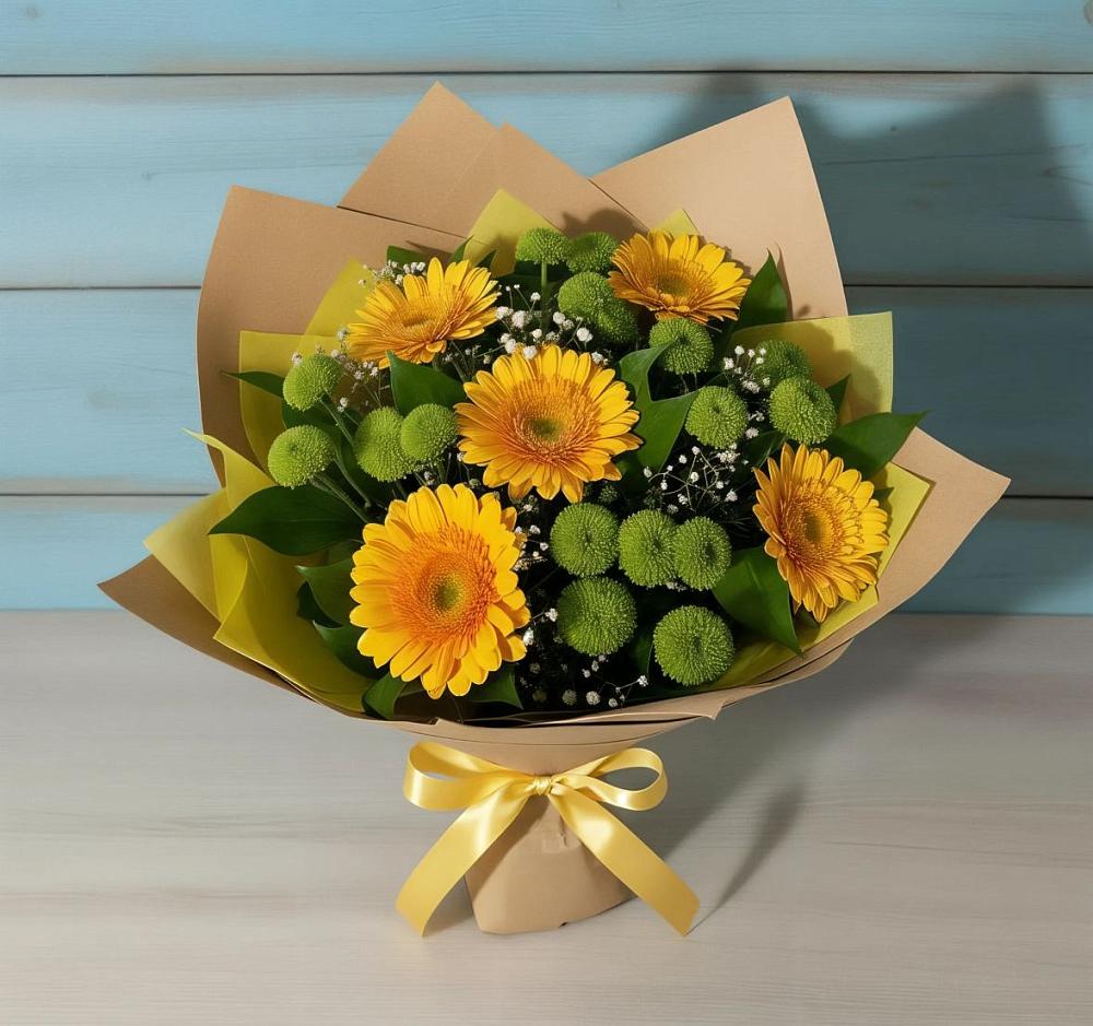 Букет цветов из: Герберы и Хризантемы в Палане