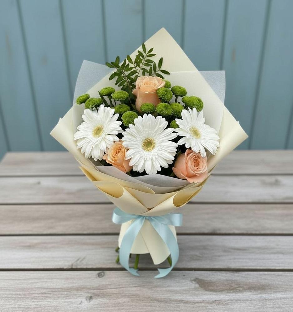 Букет цветов из: Герберы, Розы и Хризантемы в Палане