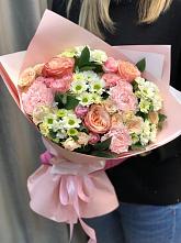 Букет нежные объятья в Палане Букет цветов из: Гвоздики, Розы и Хризантемы в Палане