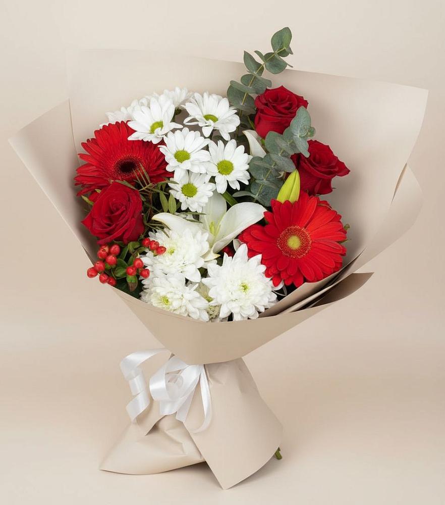 Букет цветов из: Розы, Хризантемы, Герберы и Лилии в Палане