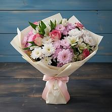 Букет цветов из:  Хризантемы, Альстромерии и Розы #REPLACE_PRED# Палане