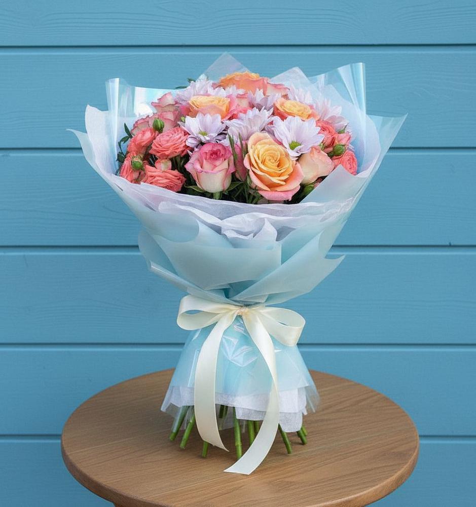 Букет цветов из: Хризантемы и Розы в Палане