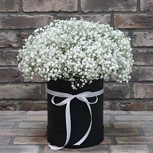 Цветочная композиция из Гипсофила в шляпной коробке в Палане